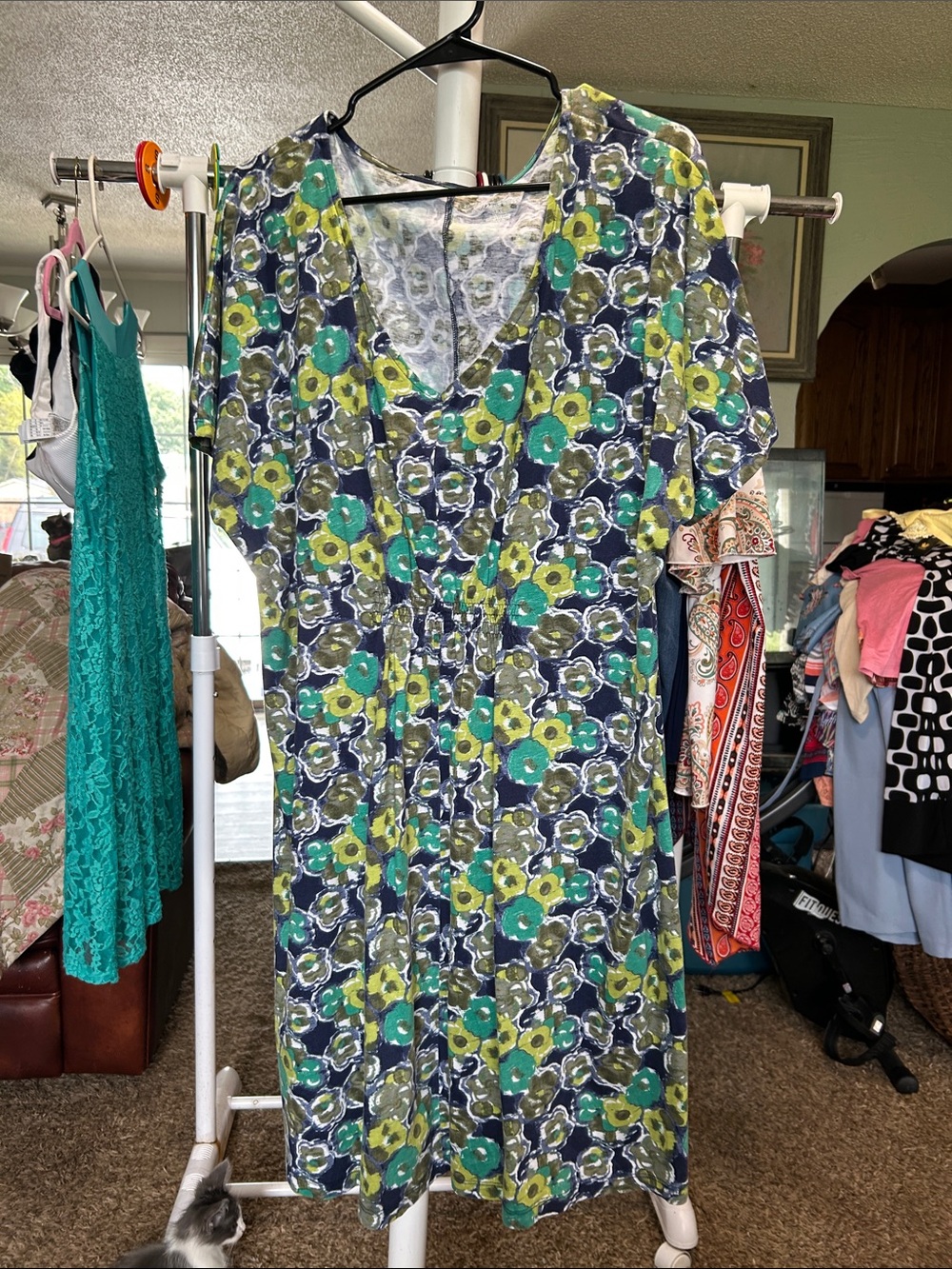 Kim Rogers Floral Midi Dress in Teal, Yellow and Navy Size 1X